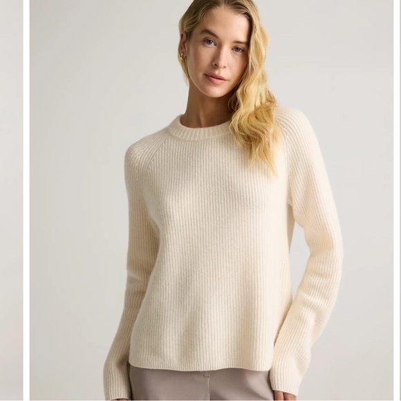 Quince Mongolian Cashmere Fisherman Crewneck Sweater Soft Ivory - Picture 8 of 13